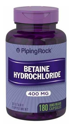 Betaine Hydrichloride 400 Mg X 180 Caps. Piping Rock Sabor Neutro