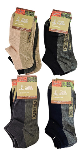 X12 Calcetines Tobilleras BambĂș + Cobre Sin Costura Surtido Logo 38-43