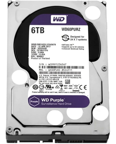 Disco Duro Wd Purpura Para Vigilancia 6tb 3.5  5400rpm