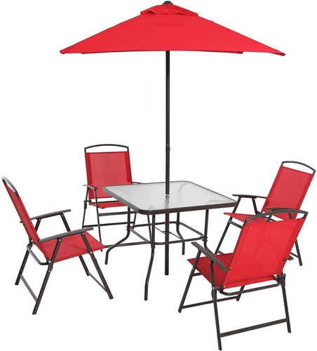 Juego De Comedor Plegable De 6 Piezas Para Jardin, Rojo