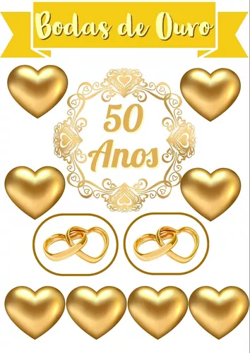 Topo De Bolo Topper Acrílico Ouro Feliz Aniversário 50 Anos