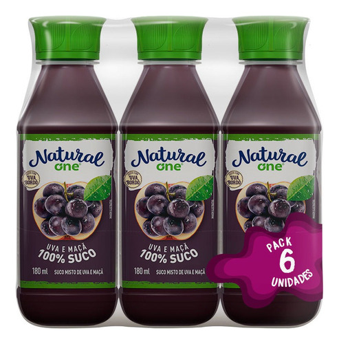 Suco De Uva E Maçã Natural One 180ml Pack Com 6 Unidades