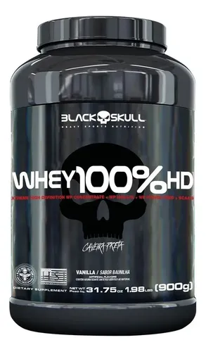 Whey 100% Hd Black Skull - 900g (wpc, Wpi E Wph) Caveira Pre Sabo...