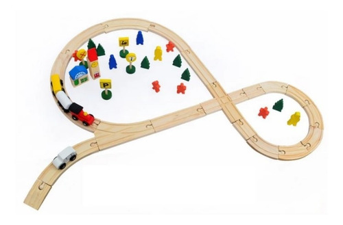 Pista De Trenes De Madera 48 Piezas