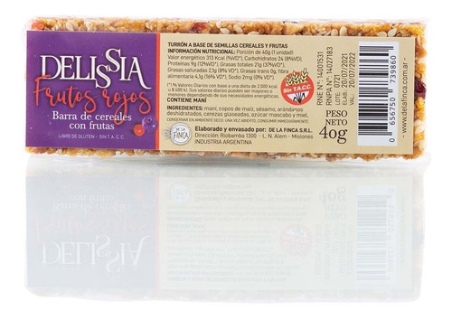 Imagen 2 de 3 de Barras De Cereales Delissia X 20 - Frutos Rojos - Sin Tacc