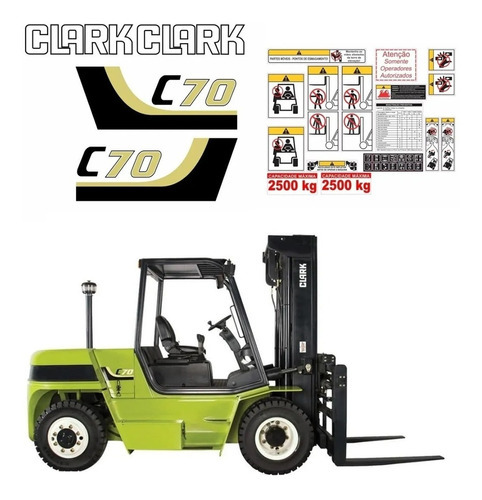 Kit Adesivos Decorativos Empilhadeira Para Clark C70 20187 Cor Preto E Verde