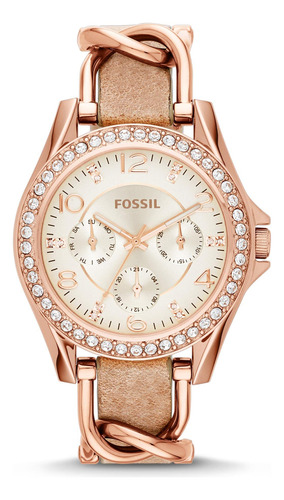 Relógio Fossil Riley Es3466 Feminino Em Couro De Aço Inoxidá