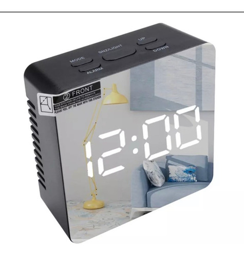 Imagen 1 de 5 de Reloj Led Espejo Temperatura Digital Despertador Cuadrado