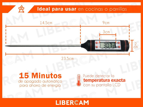 Imagen 4 de 10 de Termometro Digital Cocina Lcd Pinchacarne Liquido Acero Inox
