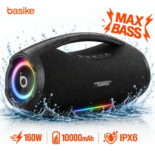 Boombox Basike Ba-MD337A 160W, Caixa de Som Portátil com Bluetooth, RGB e IPX6 para Festa