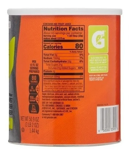 Gatorade Bebida Deportiva En Polvo 1.44kg Lima Limon
