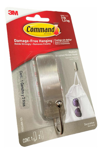 Gancho Metálico Decorativo 3m Command M Brushed Nickel Hook