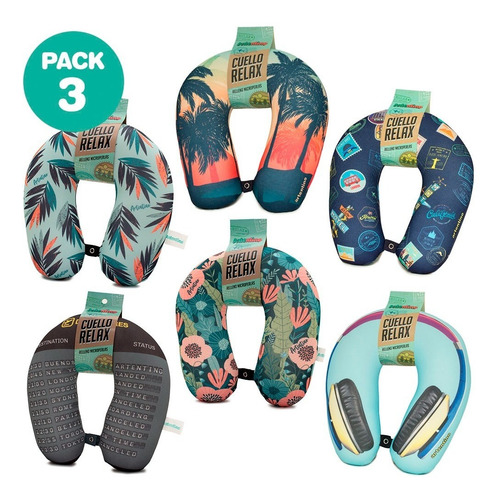 Imagen 1 de 10 de Pack Set 3 Almohada Cuello Relax Regalo Hombre Mujer Niños