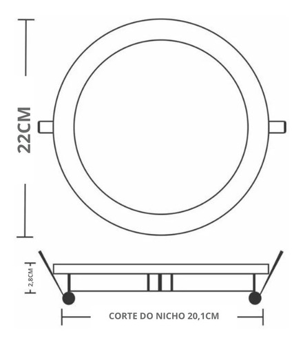 Painel Com Placa De Led 18w Lys Redondo Embutir Taschibra