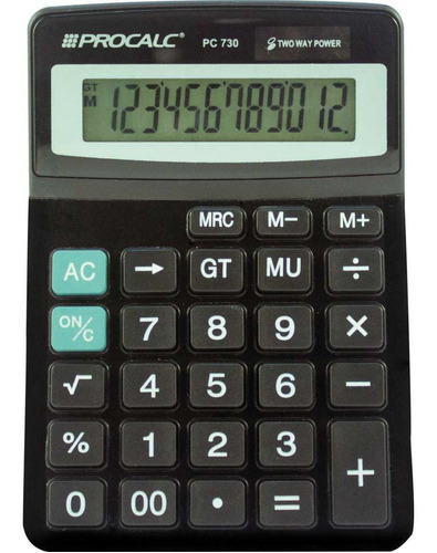 Calculadora De Mesa 12dig. Pc730 Preta Procalc Cor Preto