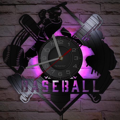Timethink Reloj Pared Vinilo Led Beisbol 12  7 Color Que Luz