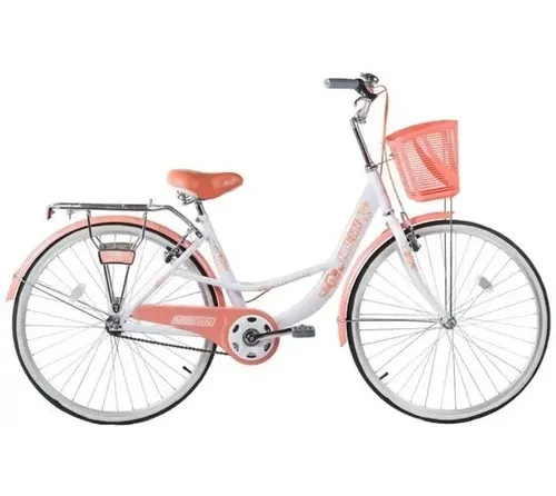 Bicicleta Feminina Vintage Retr Com Cestinha Cor Salm o