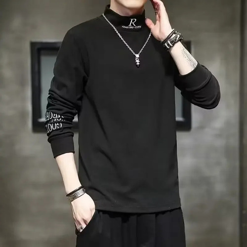 Camiseta De Manga Larga Con Cuello Medio Alto De Forro Polar