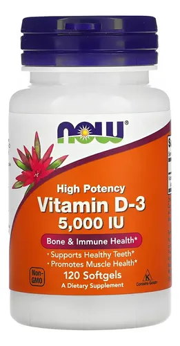 Suplemento Vitamina D3 5.000 Ui NOW c/ 120 Softgels - Bone & Immu...