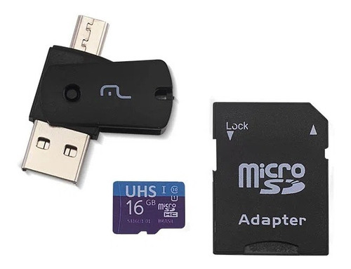 Cartão Micro Sd 16gb Leitor Usb E Sd Classe 10 Mc1500