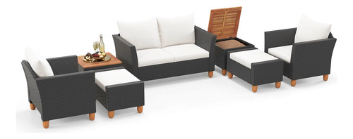 Juego De Muebles 7pz Sillones Dos Plazas, Otomanas Y Mesa