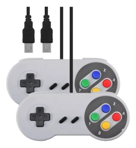 2 Controle Dukie Super Nintendo Snes Joystick Usb Emulador Pc Cor Cinza