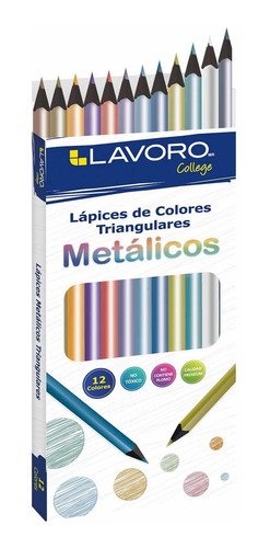 Lapices De Colores 12 Largo Triangular Colores Metalicos