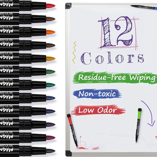 Erasable Whiteboard Markers, Fine Point With Eraser Cap