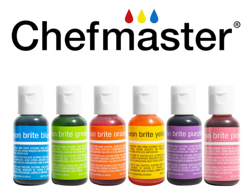 6 Pack Chefmaster Liquegel - Neon 0.7 Oz (20g)