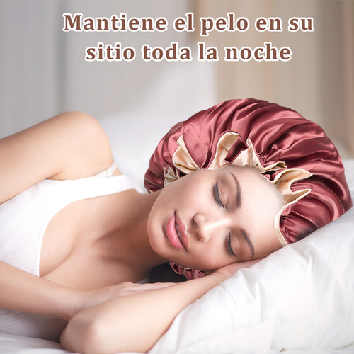 Gorro De Satín Para Dormir Y Proteger El Cabello Doble Capa Rojo Vino