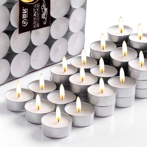 Kit Com 50 Velas Rechaud Parafina Alumínio Decoração Cor Branco Fragrância sem Liso