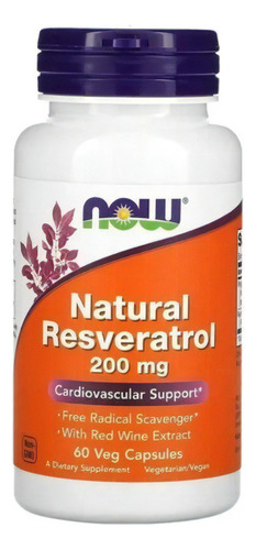 Natural Resveratrol 200mg 60caps Saúde Cardiovascular - Now
