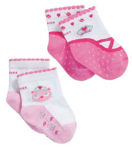 Kit 2 Pares Meia + Coroa Princesa Puket Rosa