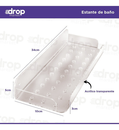 Imagen 3 de 10 de Estante Baño Repisa De Acrílico Transparente