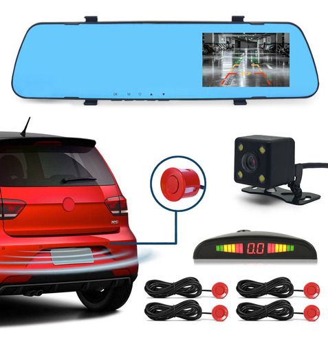 Retrovisor Com Tela + Câmera + Sensor Ré Vermelho Fox 2009