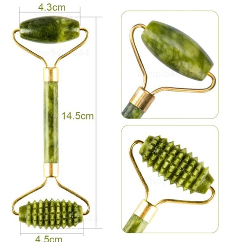 Imagen 7 de 7 de Rodillo Facial Roller Jade Doble Puntas + Piedra Gua Sha