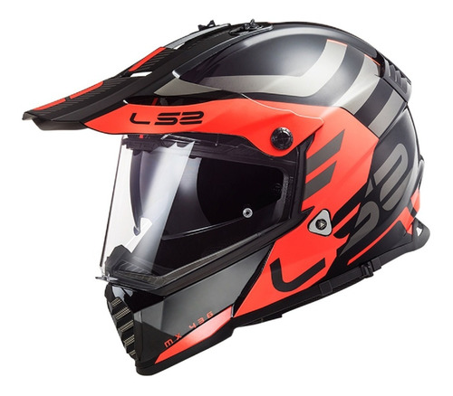 Casco Ls2 Mx436 Adventurer Negro Mate Naranja