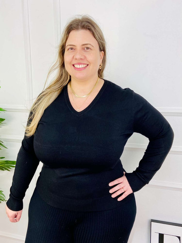 Imagem 8 de 8 de Blusa Suéter Feminino Gola V Trico - Plus Size - G1 G2 G3