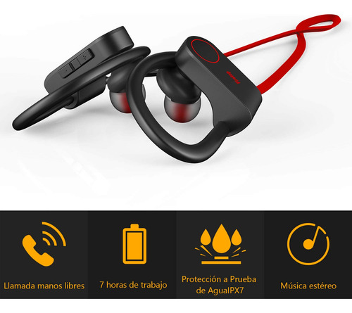 Firstop Auriculares Bluetooth, Audífonos Inalámbricos Impermeables Ipx7, Auriculares Con Reducción De Ruido Y Ajuste Seguro Para Deportes Y Gimnasia, Con Micrófono Incorporado(rojo)