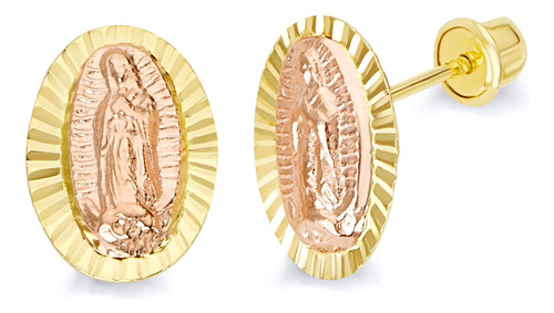 Aretes De Oro Real De Dos Tonos De 14 K Con Corte De Diamant