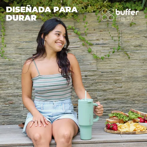Vaso Termo Termico Buffer 1,2l Manija + Bombilla Acero Inox Sage Green