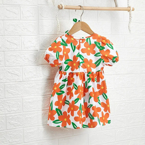 Vestido De Princesa De Algodón Floral Con Diadema - Verano P
