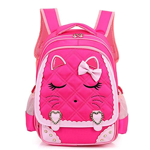 Mochila Escolar Rosa Con La Cara De Un Gato Y Brillantes