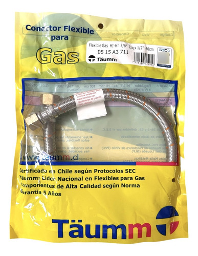 Flexible Gas 1/2 Hi X 3/8iz Hi 60cms Taumm Certificado