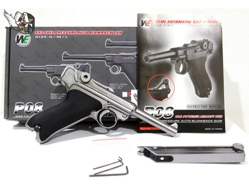 Imagen 1 de 2 de Pistola Airsoft Lugger Cromada Corta Full Metal We