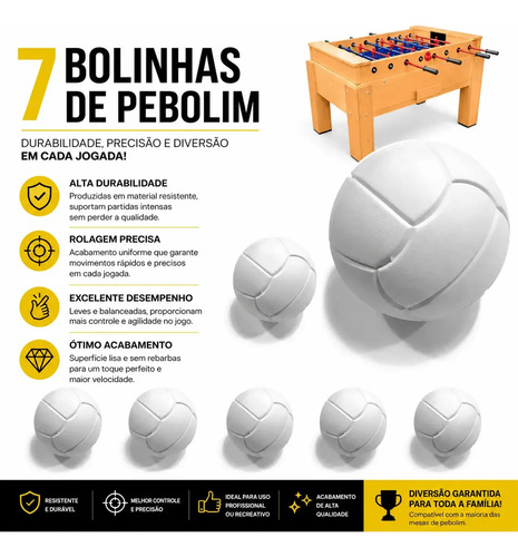 Bola Bolinha Pebolim Totó 7 Unidades Kit Para Mesa Pebolim Aguia Bilhares
