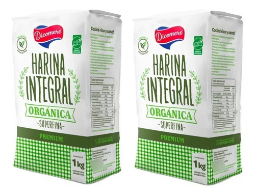 2 X Harina Trigo Integral Organica Superfina Dicomere 1kg Dw