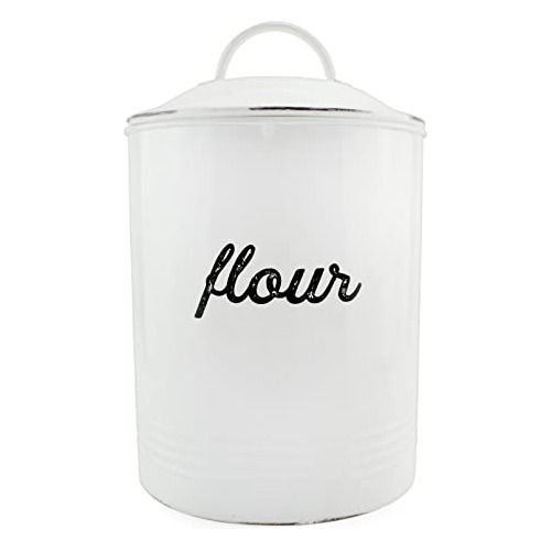 Auldhome Enamelware White Flour Canister; Rustic Distre...