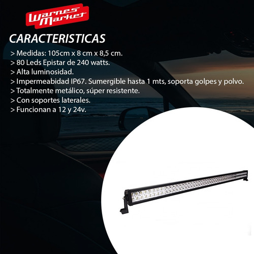 Imagen 2 de 10 de Barra Led Recta 105cm 240w 80 Led Camioneta Off Road 4x4