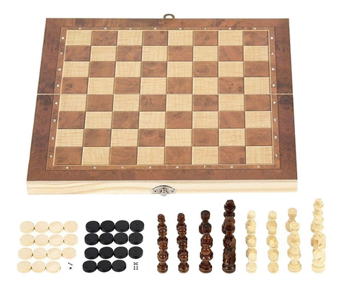 Ajedrez Damas Y Backgammon 3 en 1 Juego De Ajedrez De Madera Plegable 24 X 24cm 